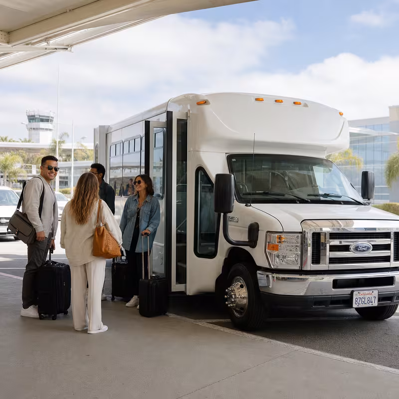 Black Mercedes Sprinter van staged for an Encinitas Airport Transportation group