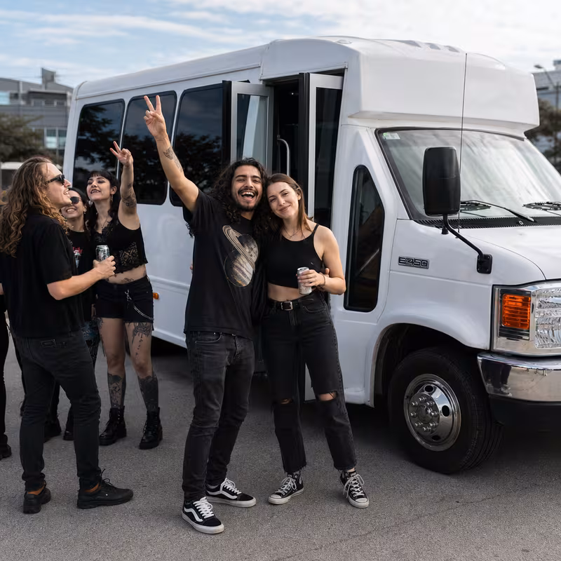 Black Mercedes Sprinter van staged for an Encinitas Concert Transportation group