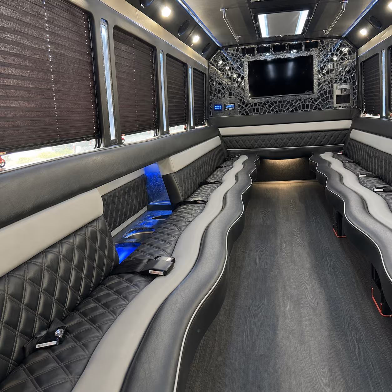 Encinitas Birthday, Sweet 16, & Quinceañera Transportation party bus interior