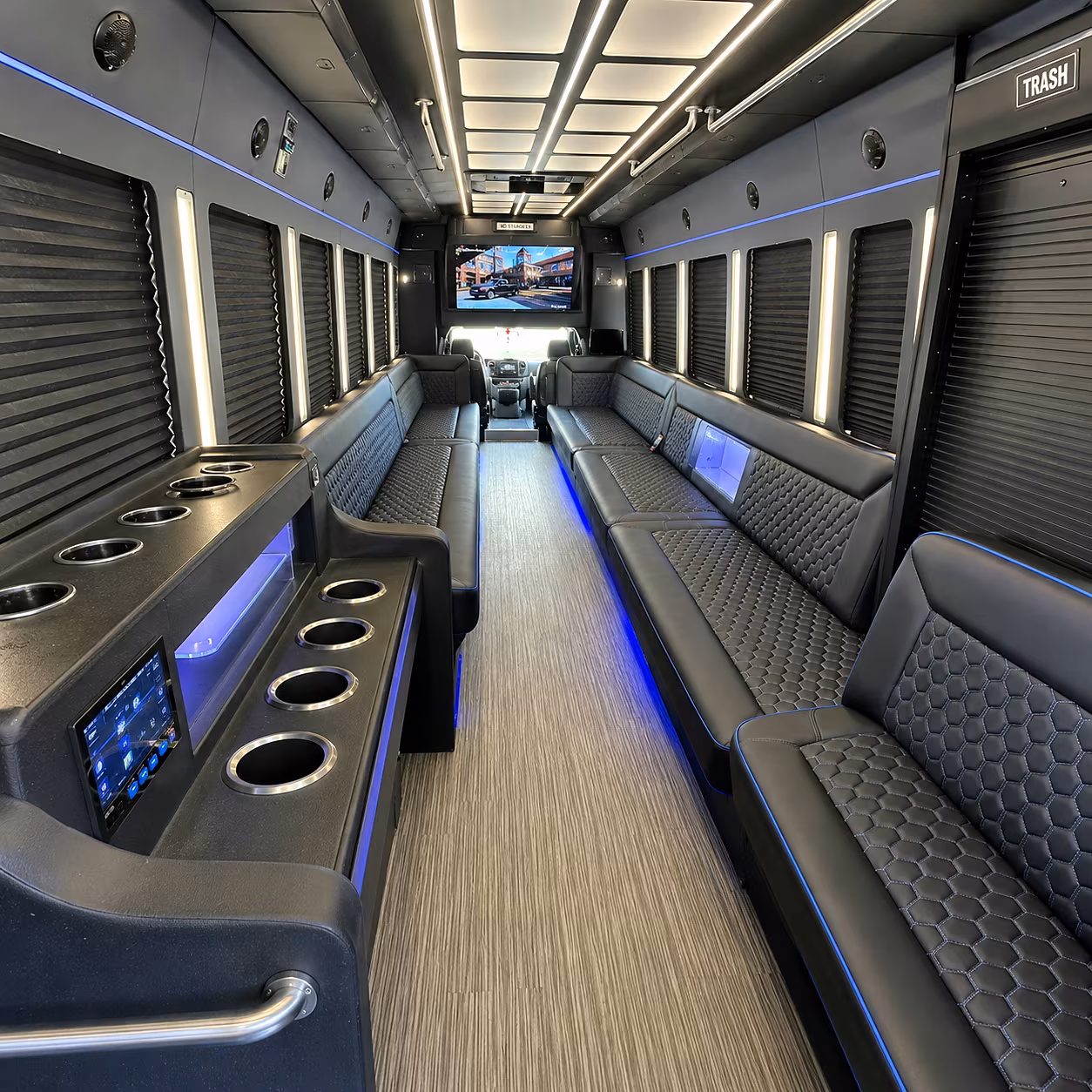 Interior of a party bus rental serving Encinitas