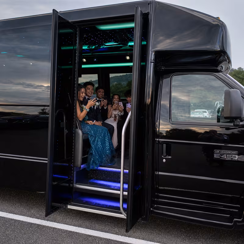 Black Mercedes Sprinter van staged for an Encinitas Prom & Homecoming Transportation group