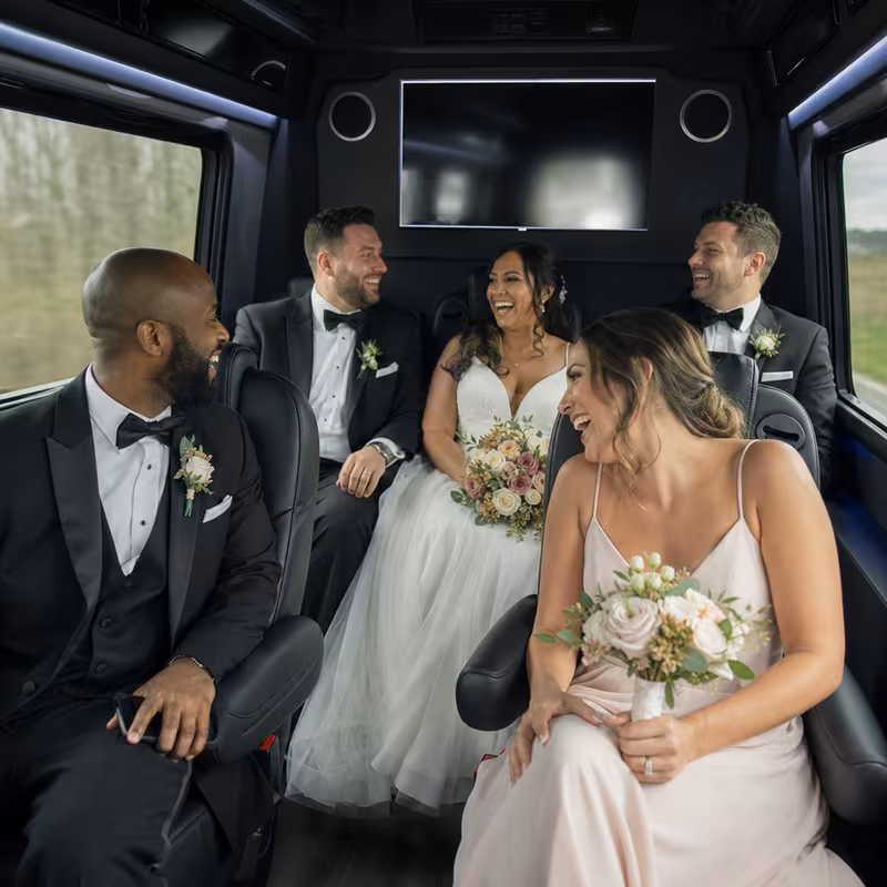 Black Mercedes Sprinter van staged for an Encinitas Wedding Transportation group